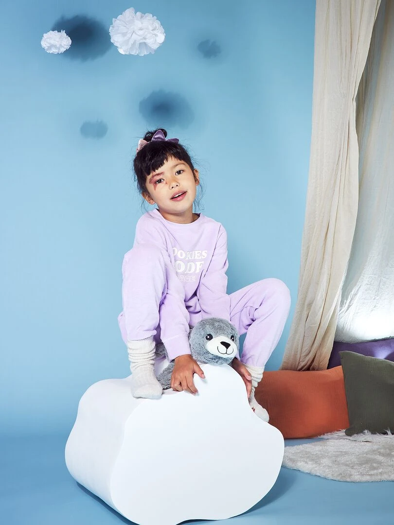 Pyjama long velours à message 2 pièces Violet