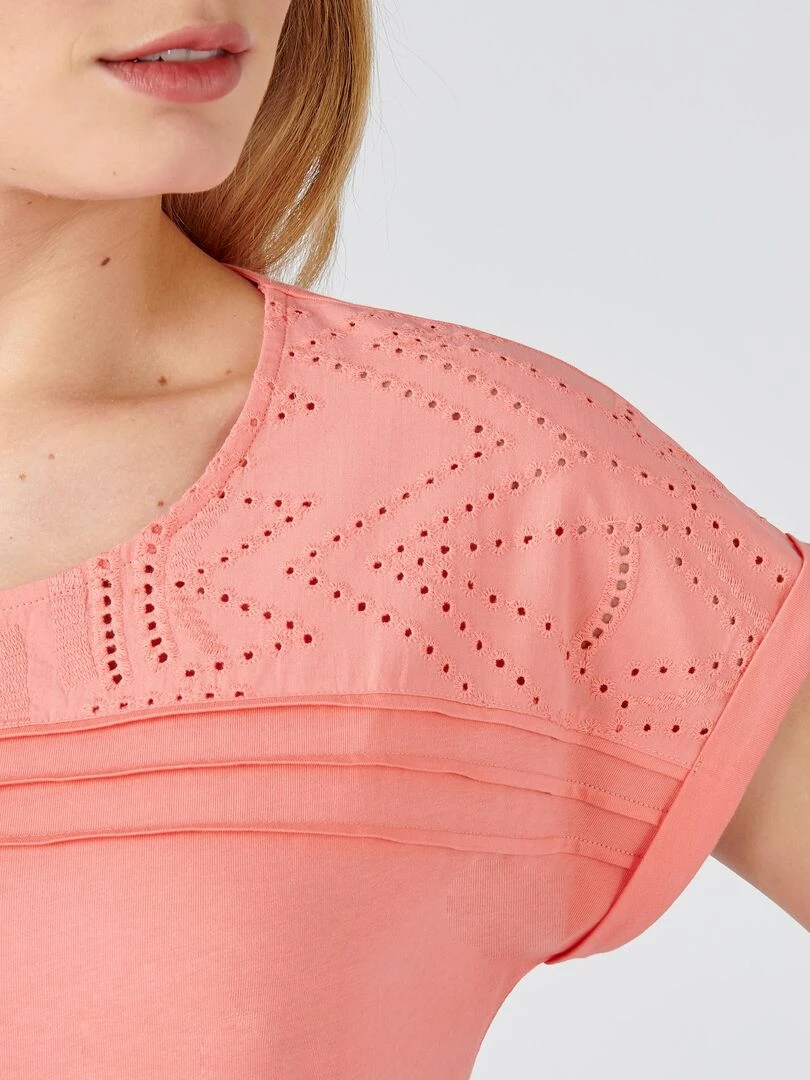 Tee shirt détails broderie anglaise Damart Rose