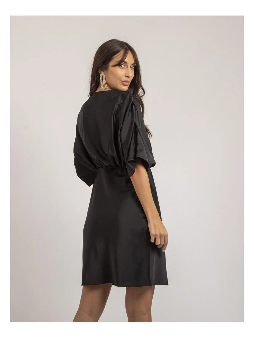 Robe courte portefeuille satin ILIZAN Noir