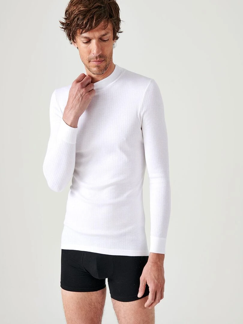 T shirt côtes molletonnées col montant Thermolactyl Damart Blanc