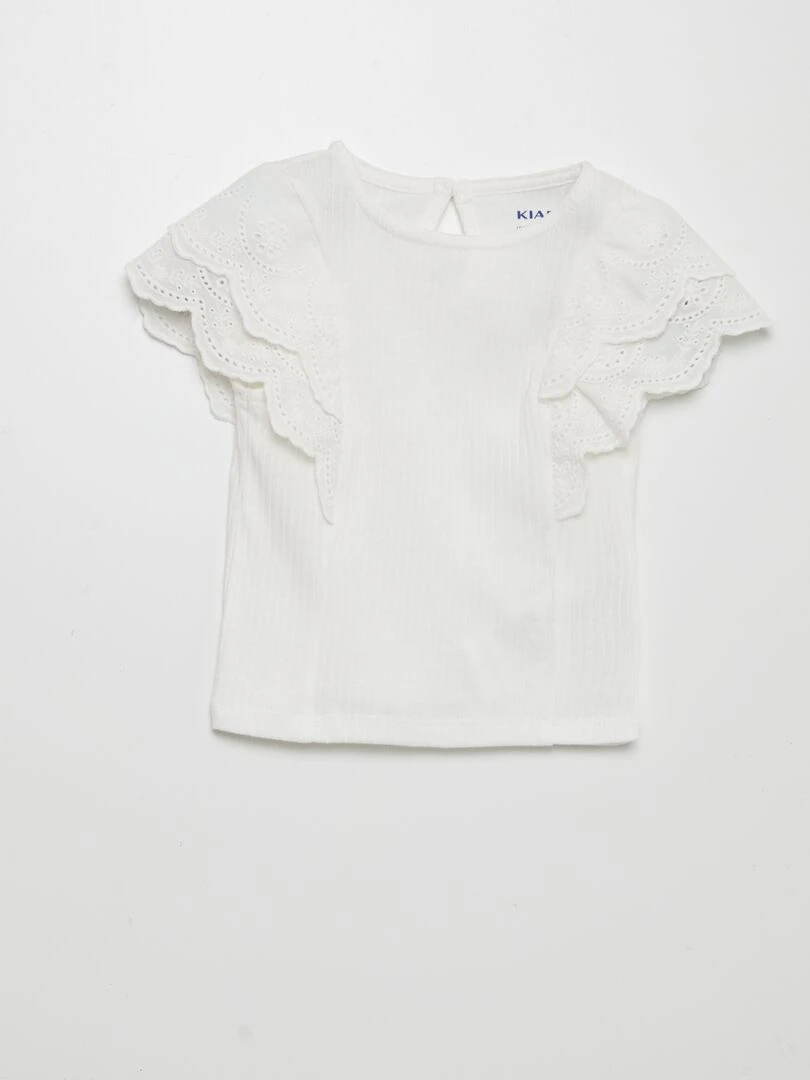 T shirt côtelé avec broderies anglaises blanc