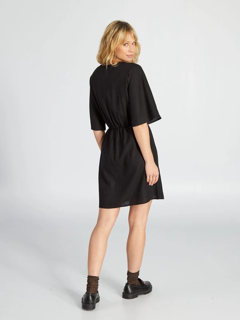 Robe courte cintrée en lin   noir
