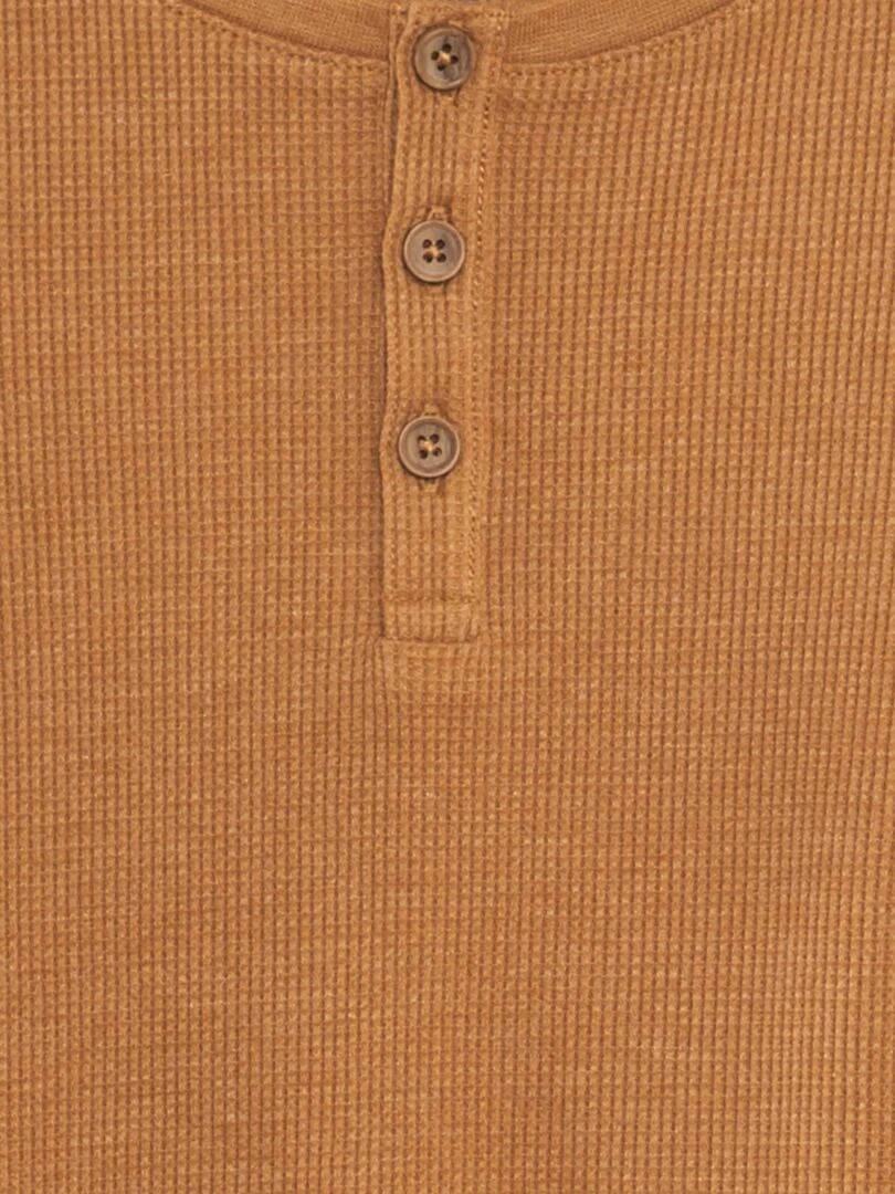 T shirt texturé à col tunisien   Marron