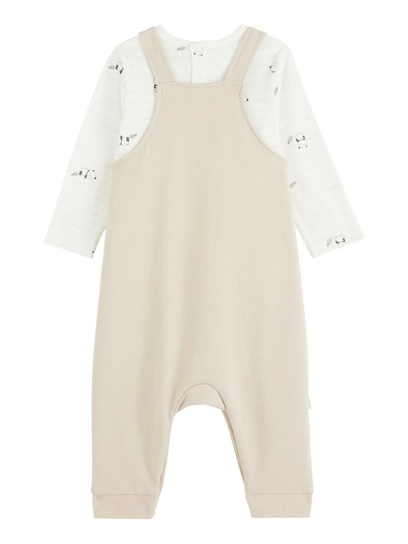 Ensemble salopette bébé et t shirt Mini Panda Beige sable