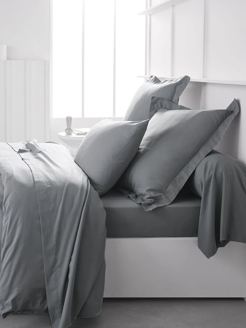 Taie d'oreiller uni en percale de coton Gris