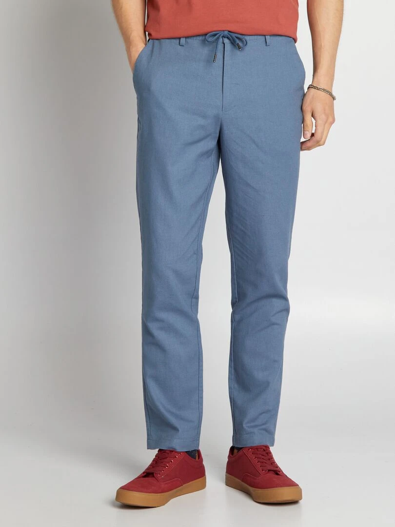Pantalon chino coupe slim en lin mélangé Bleu