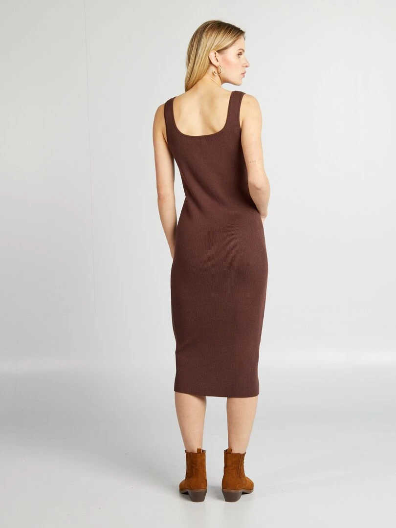Robe tube midi en maille côtelée   Marron
