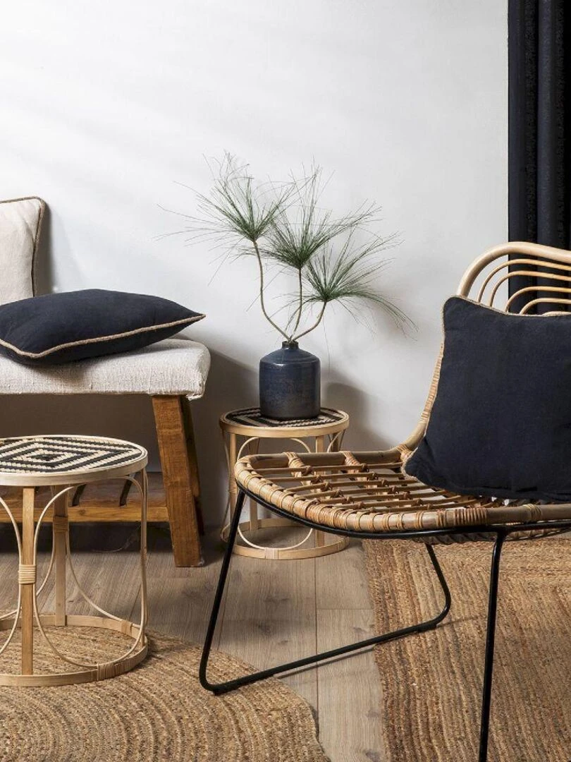 Coussin en coton recyclé avec piping jute 'Deko&co'   Noir