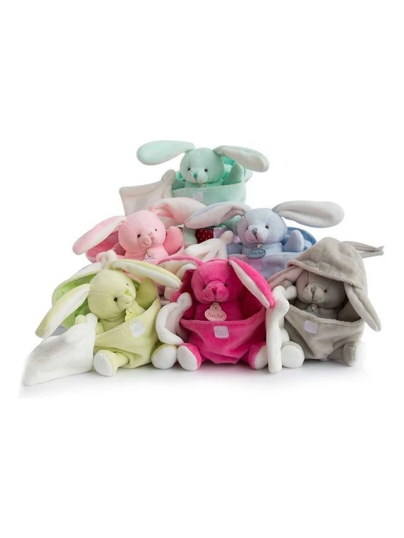 doudou Babynat Lapin Vert dans l'œuf Mouchoir Blanc Lapin de Pâques Pantin Vert