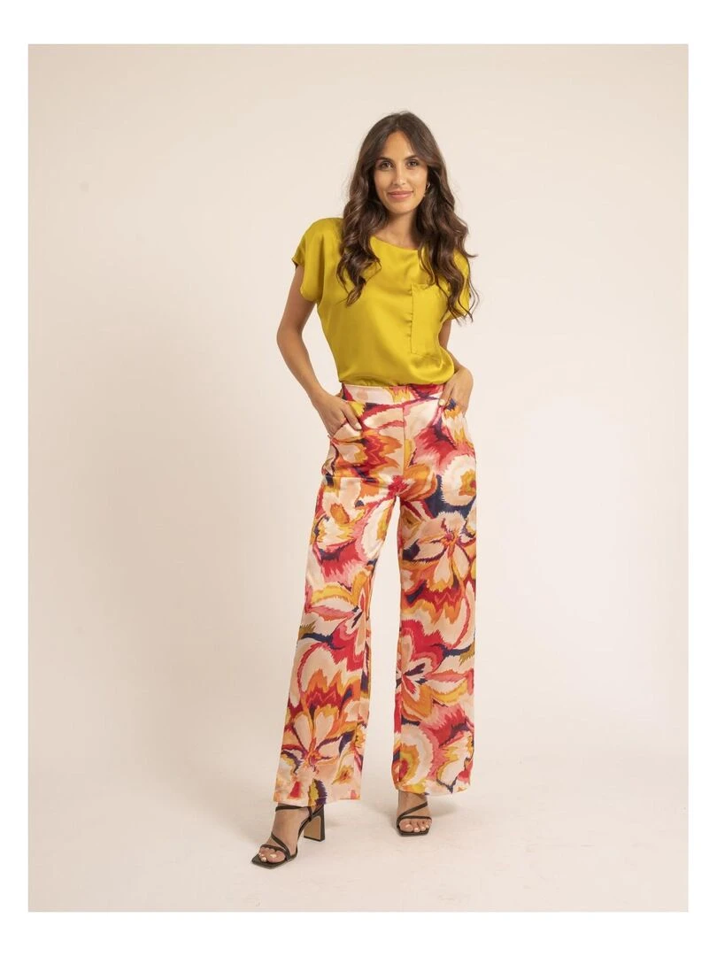 Pantalon fluide motifs ECRINE   Rose