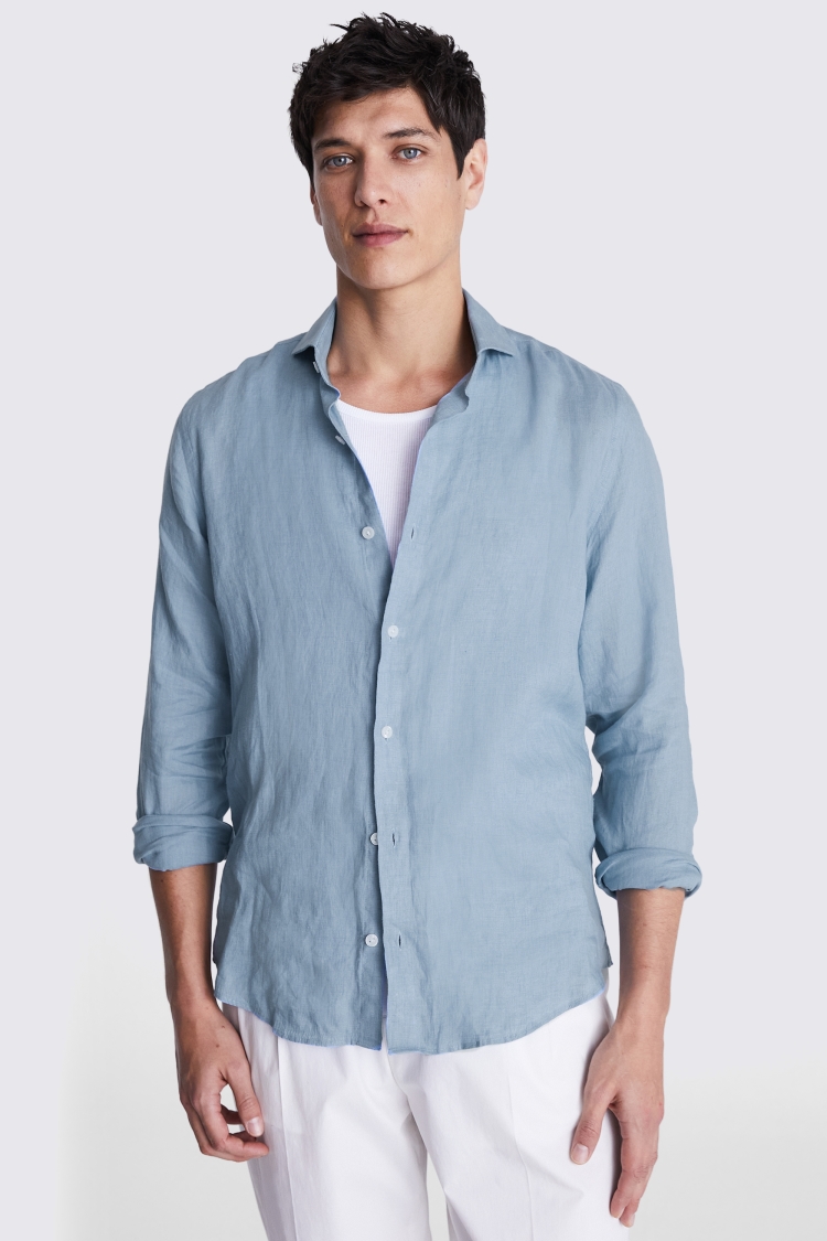 Tailored Fit Blue Linen Shirt Buy Online at Moss