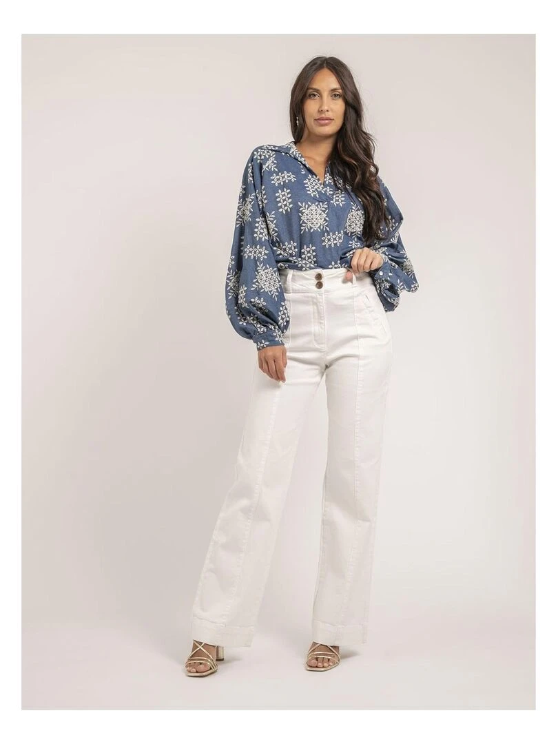 Chemise broderies anglaises FULYA   Bleu