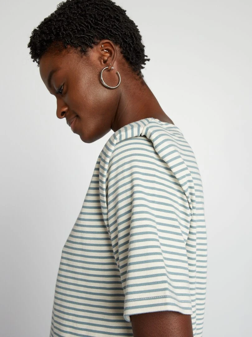 Tee shirt rayé avec épaulettes   Bleu
