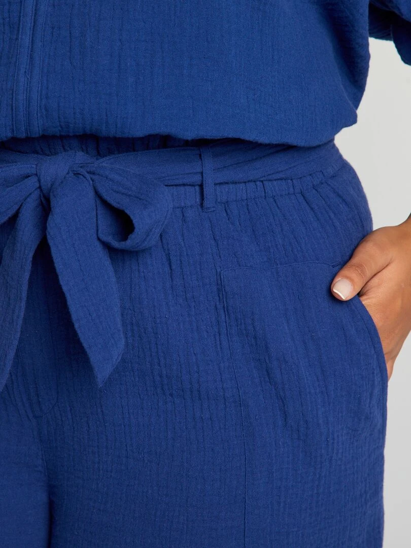 Short taille haute en gaze de coton   Bleu