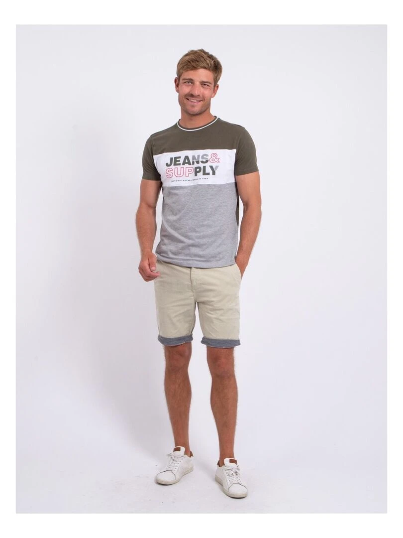 T shirt col rond pur coton NABELO   Kaki