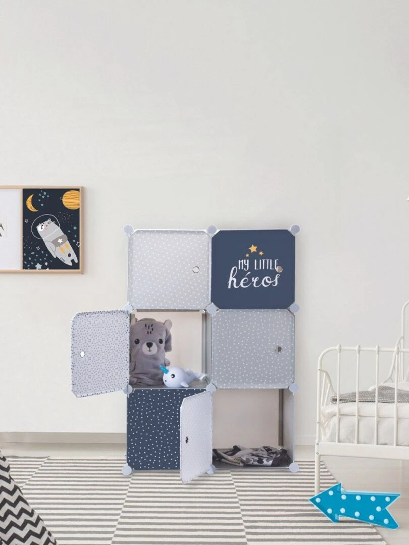 Rangement enfant armoire modulable 6 cubes garçon Gris