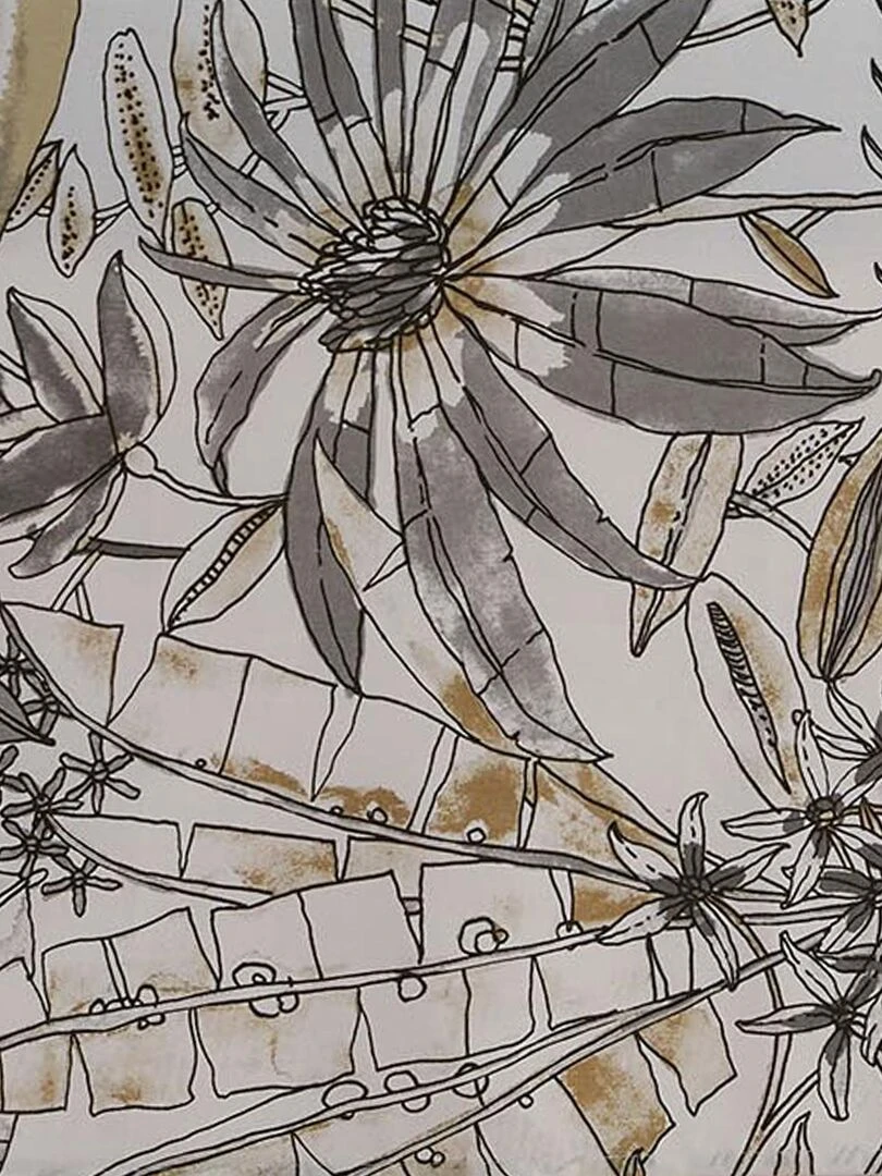 Nappe rectangulaire enduite florale Gris clair