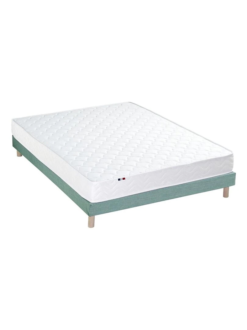 Ensemble Matelas Mousse réversible STRATUS + Sommier Made in France Sommier Vert celadon Blanc Vert