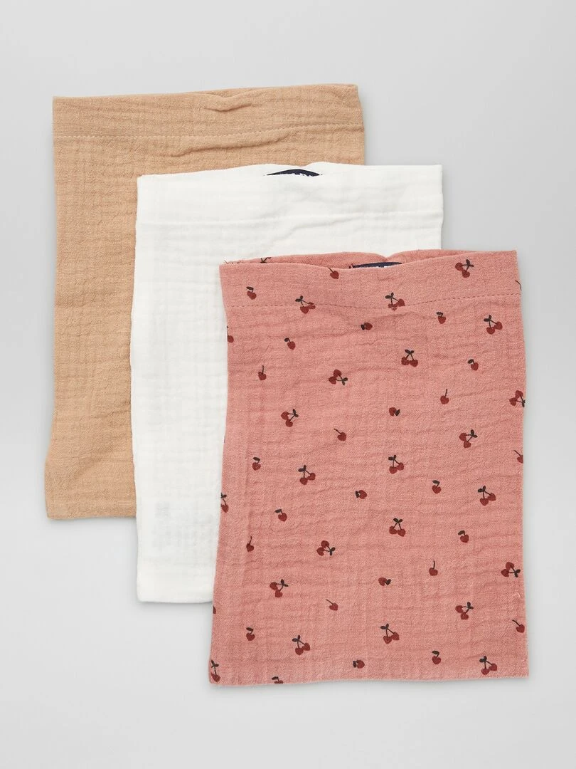Lot de 3 gants de toilettes en lange Rose/écru/marron