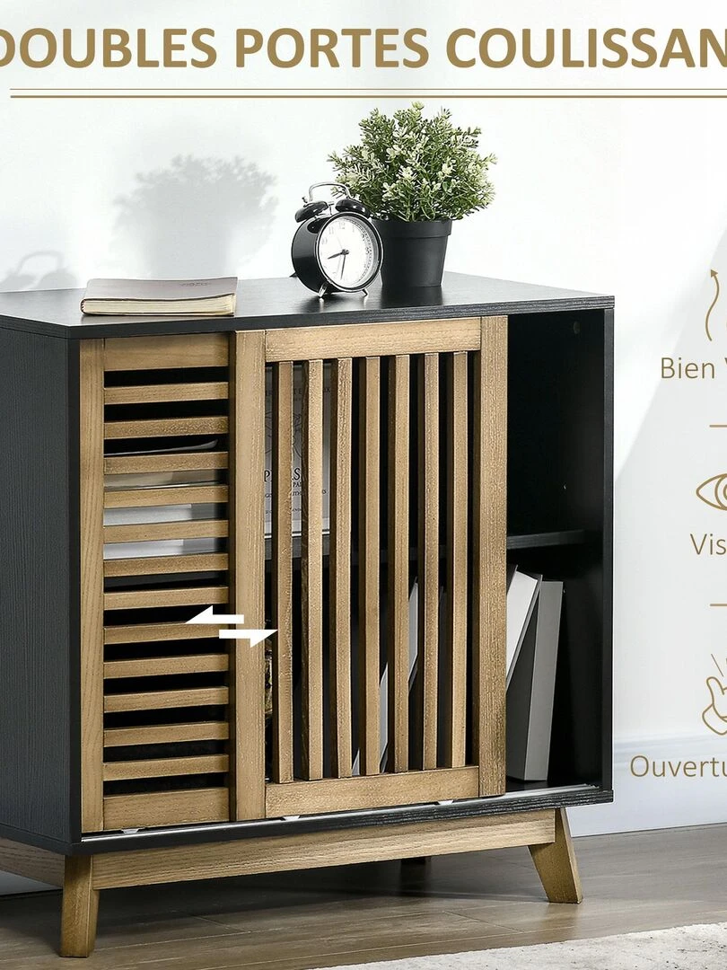 Meuble buffet de rangement avec portes coulissantes   Marron