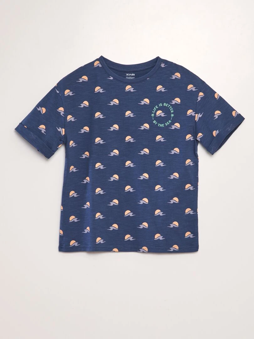 T shirt imprimé forme loose Bleu vague