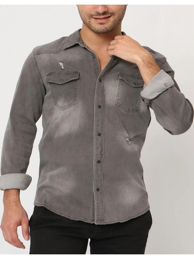 Chemise en jeans Slim Fit Kebello Gris