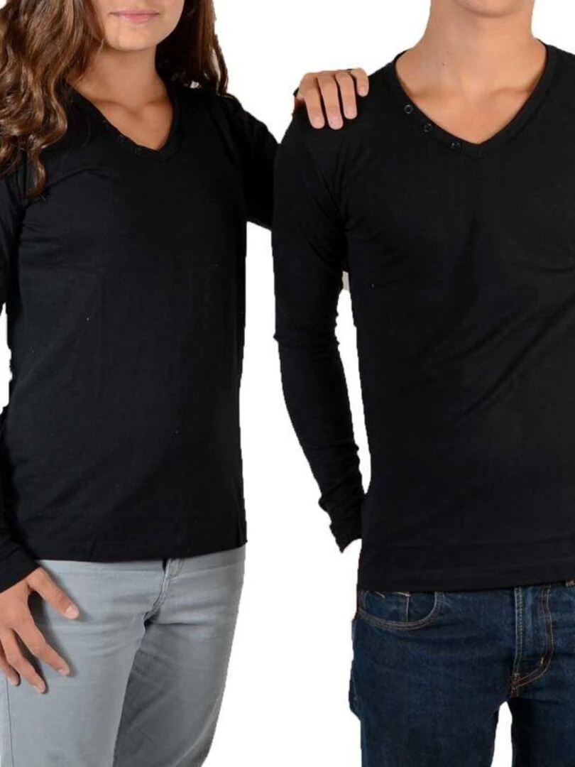 Tee Shirt Little Eleven Paris Basic V LS Mixte Garçon Fille Noir Noir