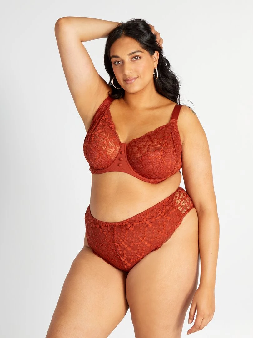 Tanga en dentelle fantaisie Rouge corail