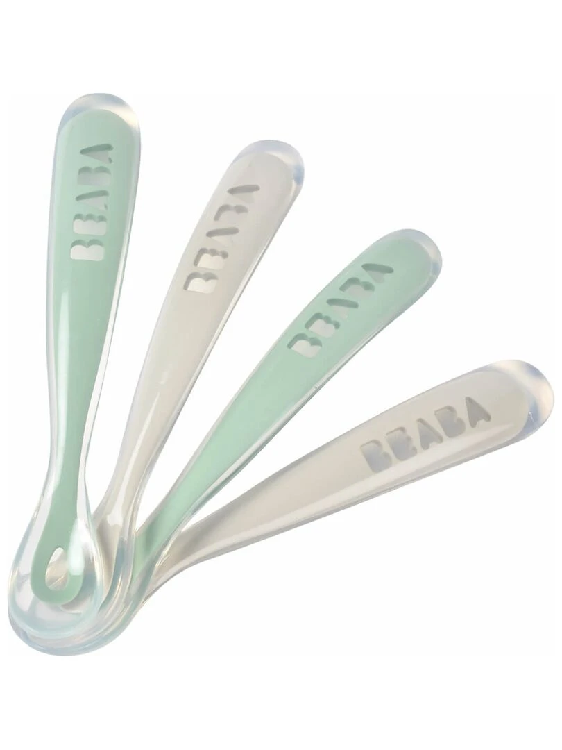 Lot de 4 cuillères 1er âge en silicone gris et vert sauge Vert d'eau