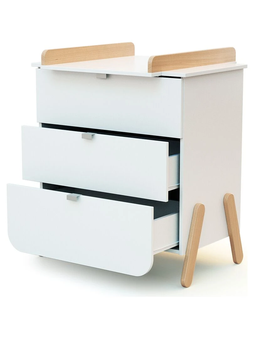 AT4   Commode à Langer PIRATE Blanc et Hêtre   Marron foncé