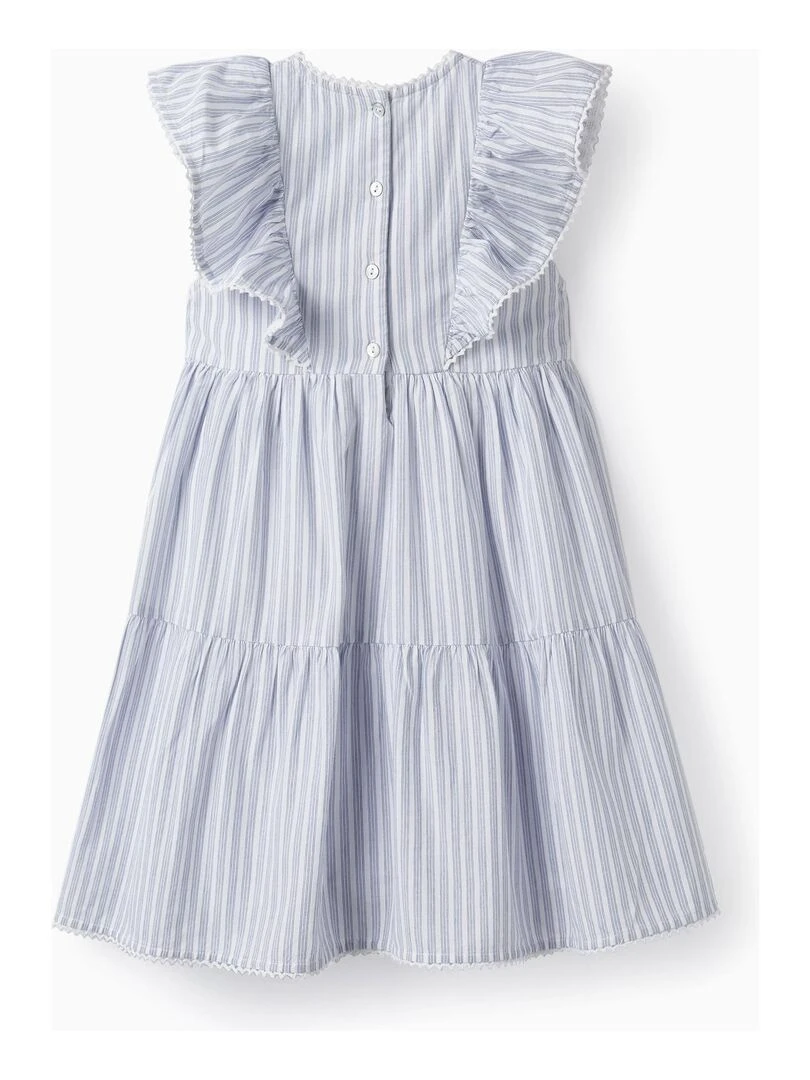 Robe en coton à volants pour fille manches longues Blanc