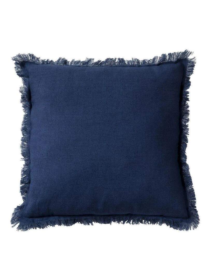 Coussin en lin bords effilés 'Deko&co' Bleu roi
