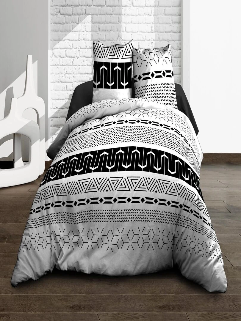 Housse de couette 220x240 + 2 taies Pur coton 57 fils Graphic Noir