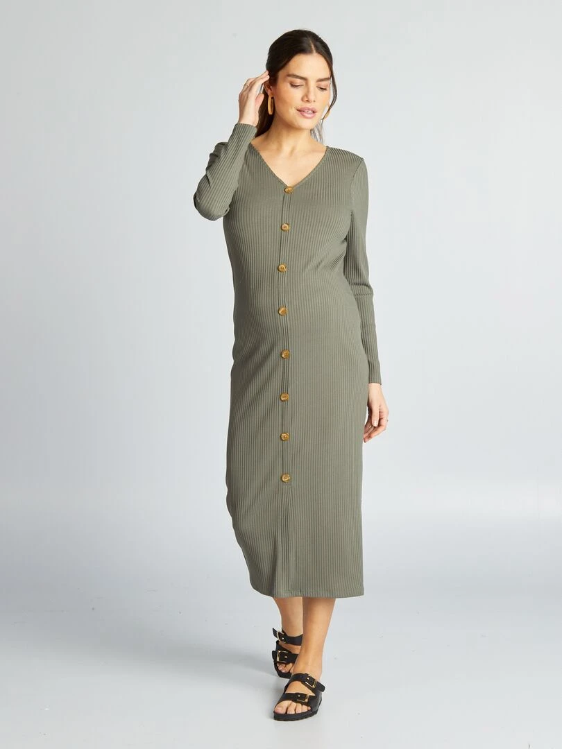 Robe grossesse maille côtelée Kaki
