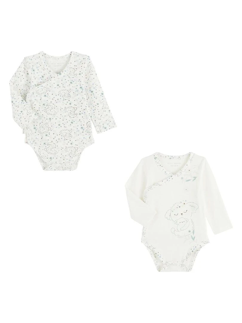 Lot de 2 bodies bébé manches longues ouverture croisée Mini Koala Ecru