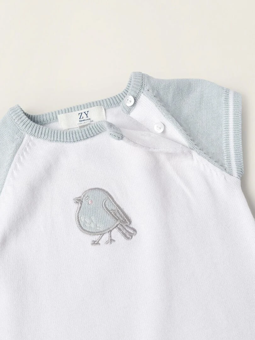 Combishirt En Maille Pour Nouveau Né 'Oiseau' manches longues EARLY BLOOM   Blanc