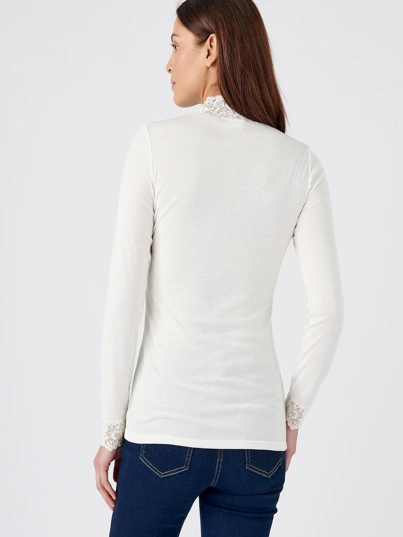 T shirt manches longues fine côte Thermolactyl   Damart   Blanc cassé