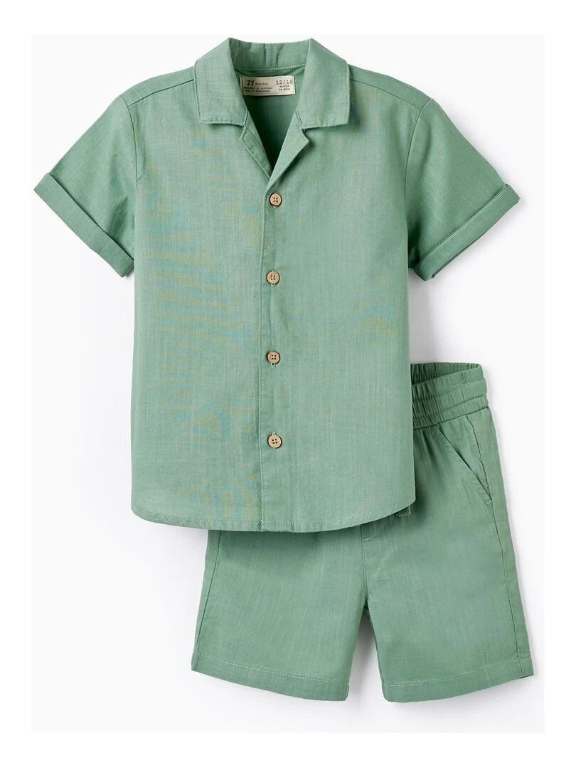 Chemise + Short en Coton pour Bébé Garçon Vert foncé
