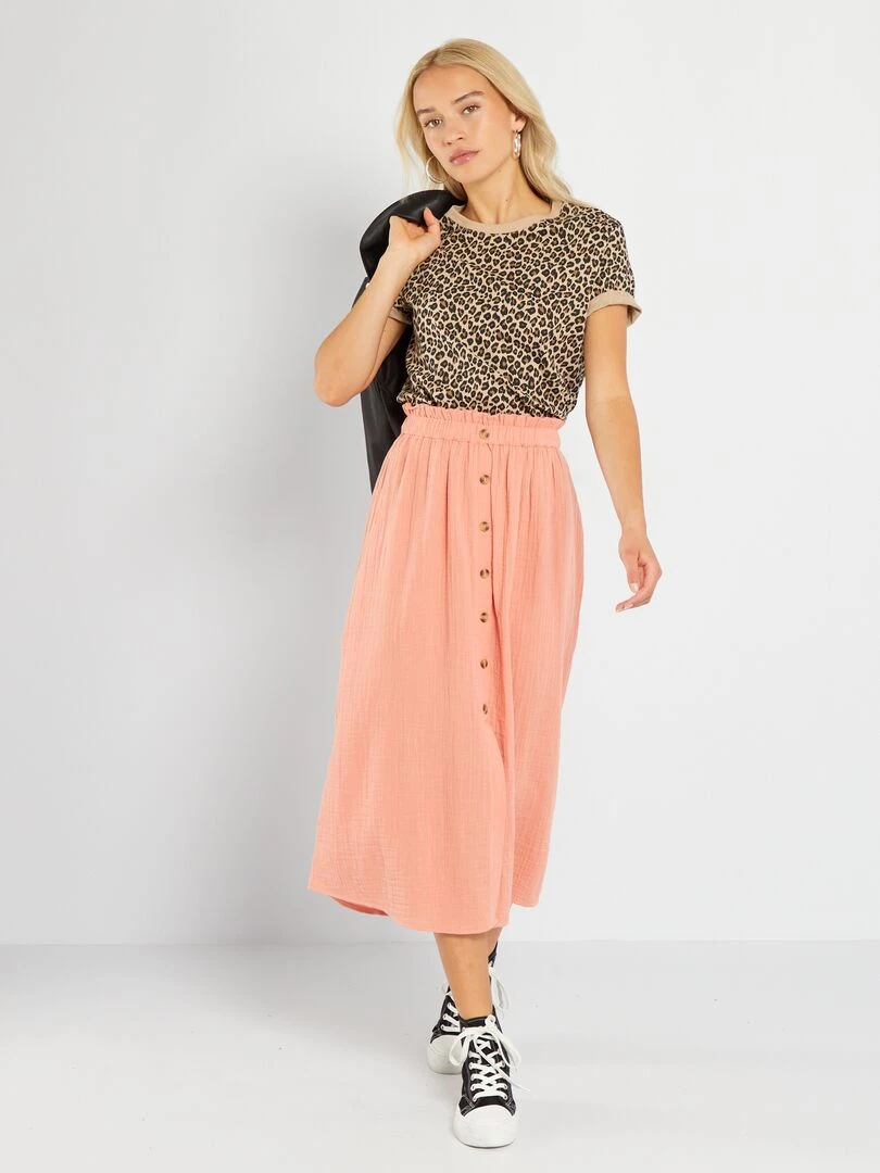 Jupe midi en gaze de coton Saumon