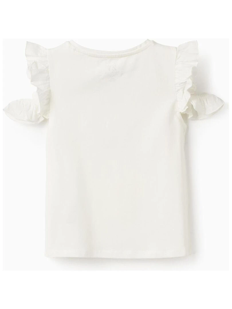 T Shirt En Coton À Épaules Dénudées Pour Fille 'Fleurs' manches courtes PICASSO Blanc