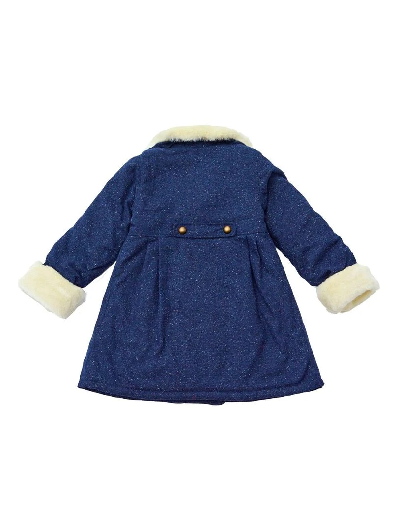 Manteau Laine Tweed Bleu Marine Fille  Fausse Fourrure  ANOUSHKA   'LA FAUTE A VOLTAIRE'   Bleu marine