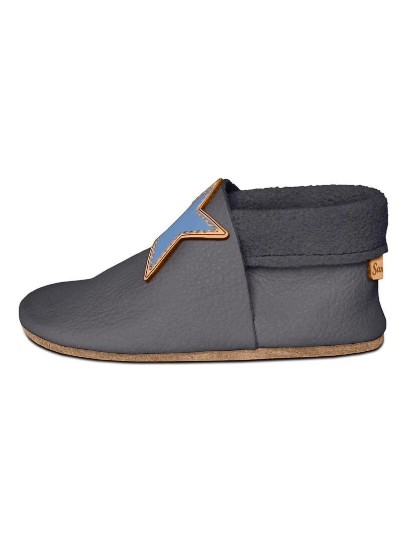 Chaussons bébé en cuir souple ETOILE Gris