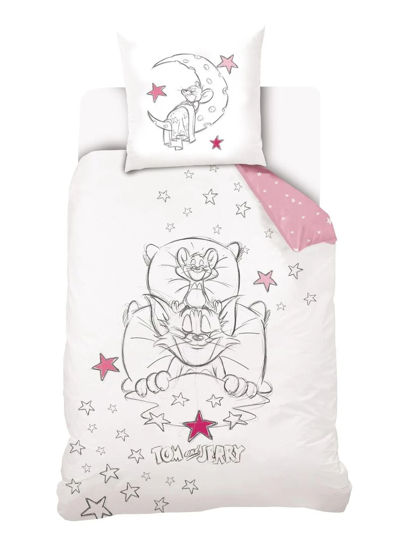 Housse de couette Tom and Jerry dodo 140x200 cm 100% Coton Blanc