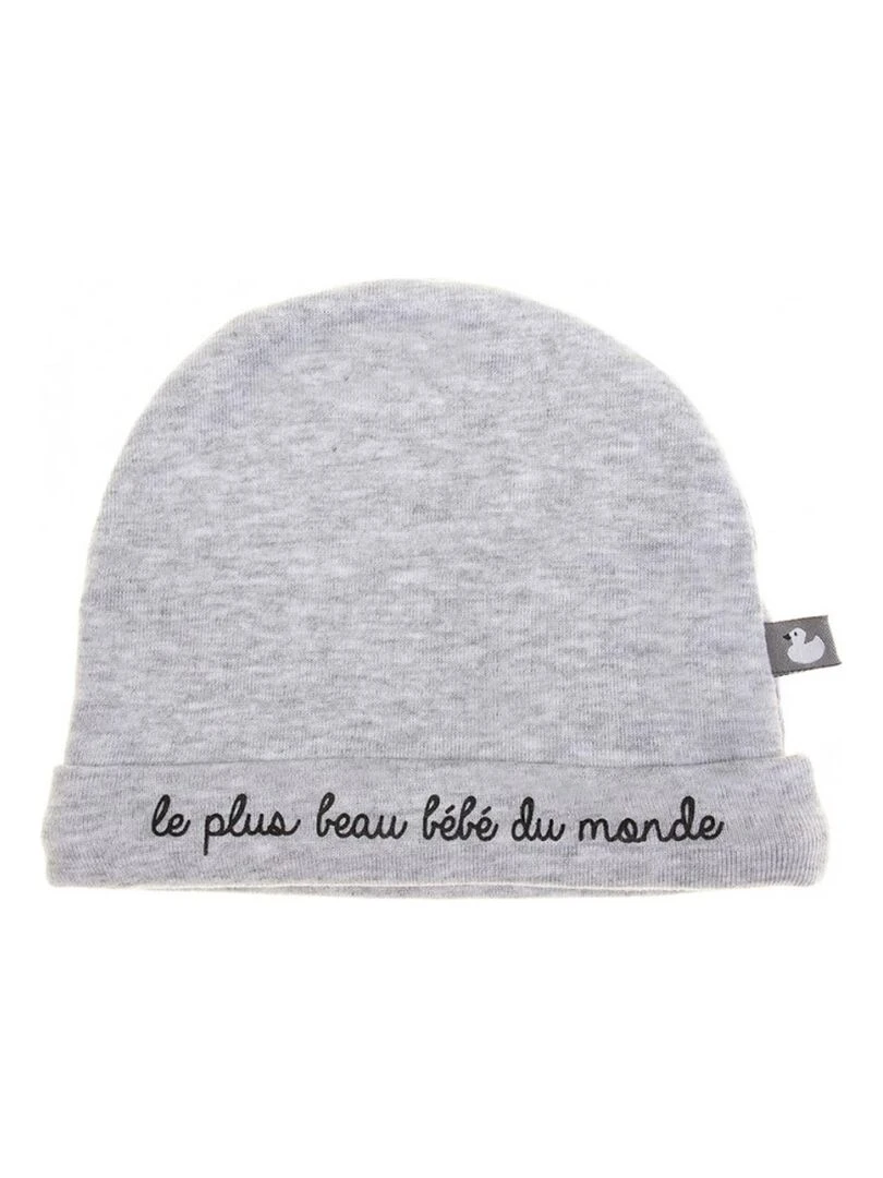 Bonnet naissance en coton Le plus beau bébé du monde Gris