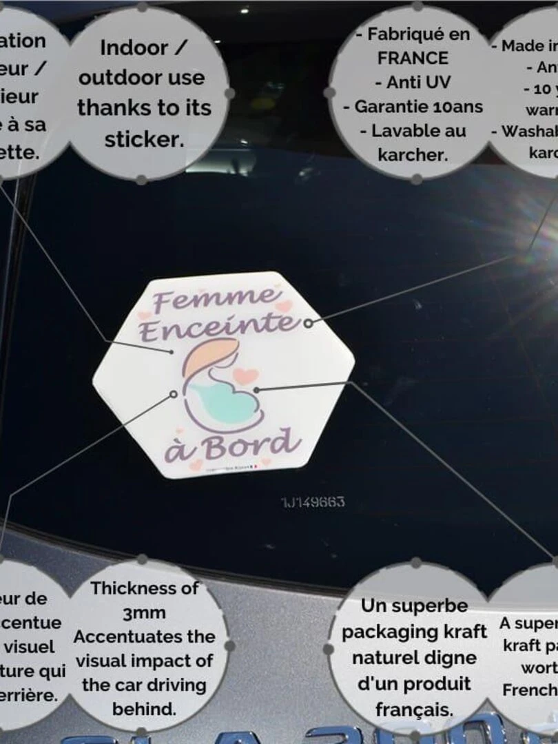 Adhésif / Autocollant bébé à bord   Femme enceinte à bord   Blanc