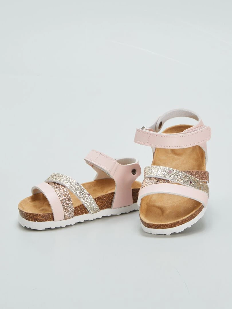 Sandales pailletées à scratchs   Rose