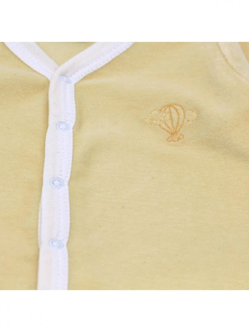 Pyjama velours   100% coton biologique   1 à 6 mois   Jaune poussin