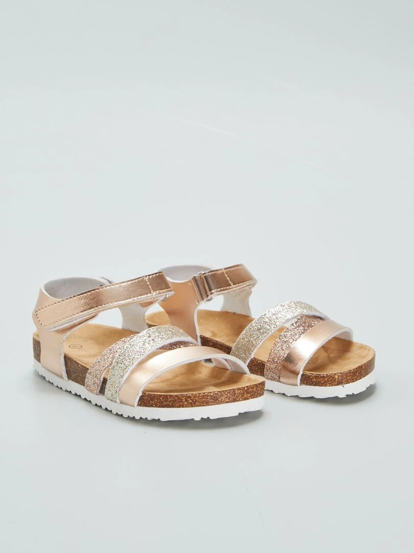 Sandales pailletées à scratchs Rose gold