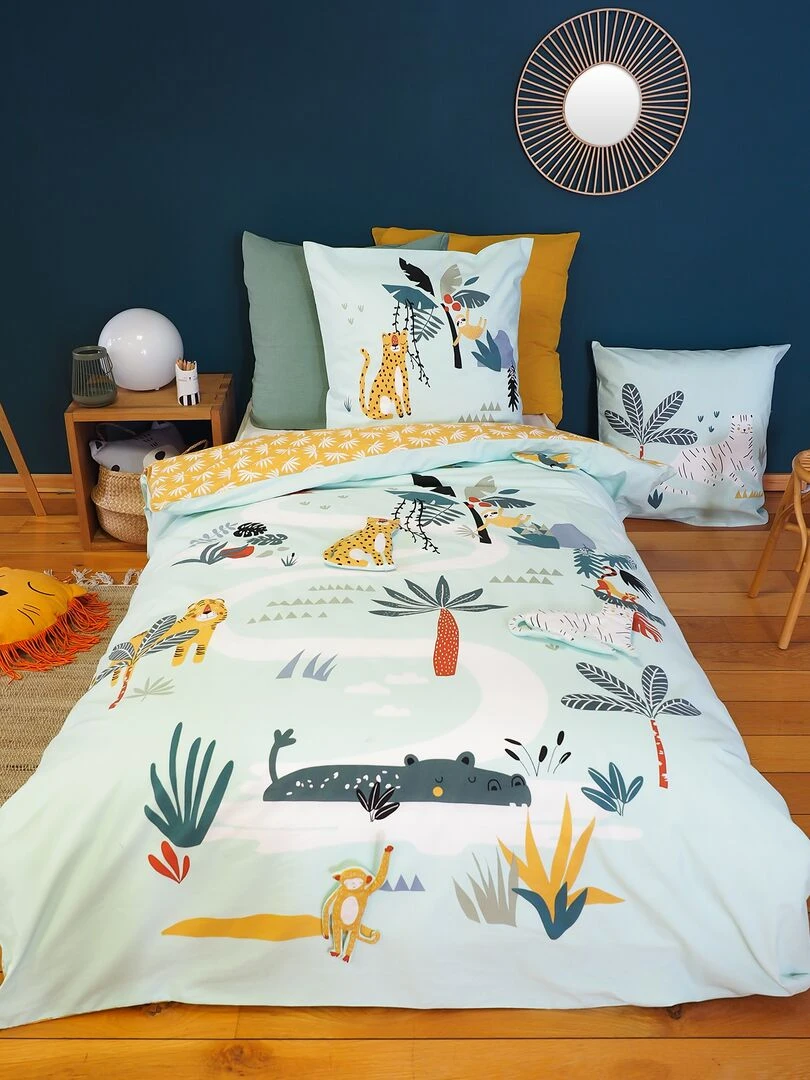 Parure de lit jungle 1 personne bleu