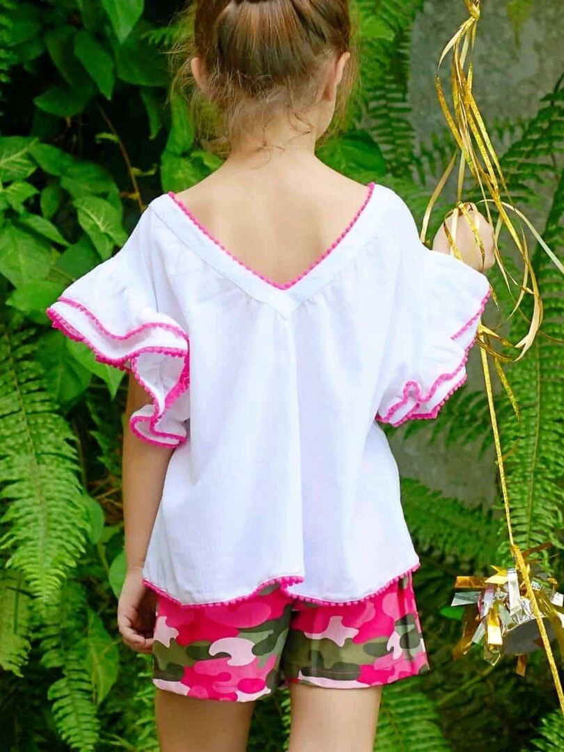 Blouse Blanche Été Fille Rose Fuchsia Manches Papillons BUTTERFLY 'LA FAUTE A VOLTAIRE' Blanc
